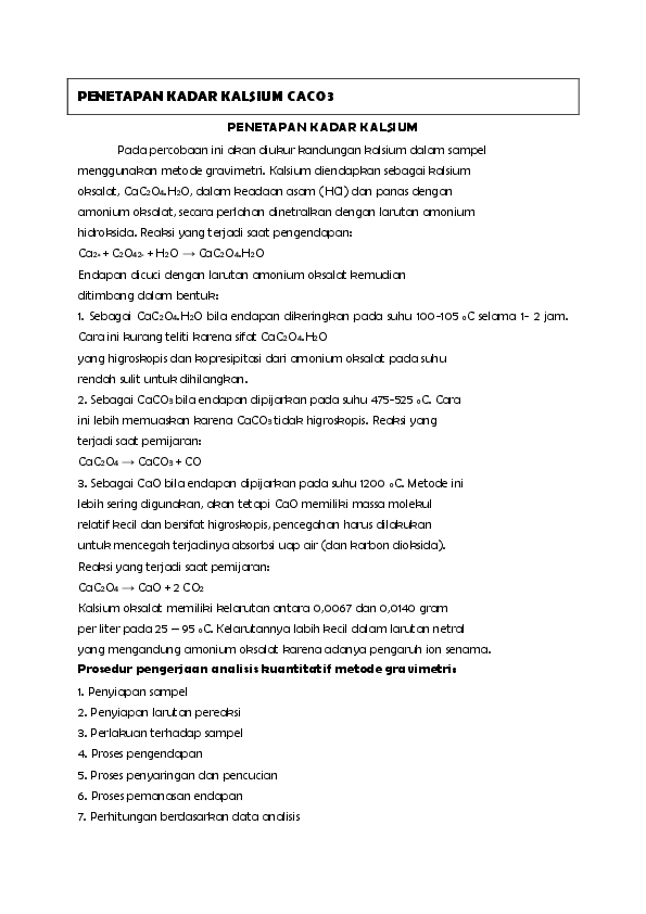 Laporan Penentuan Kadar Kalsium Dengan Gravimetri Ilmusosial Id