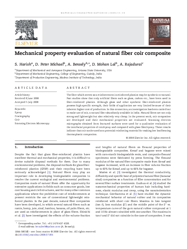 (PDF) Mechanical property evaluation of natural fiber coir composite