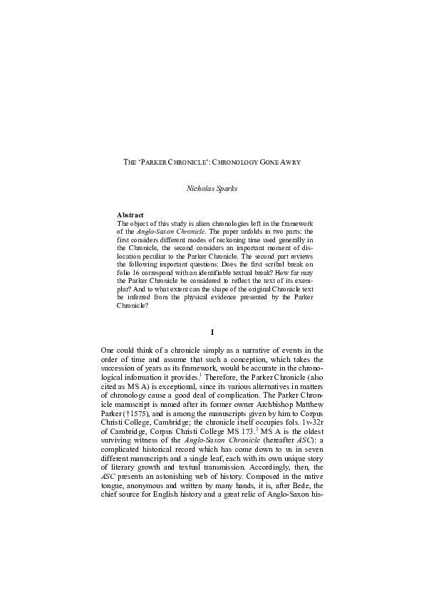 THE ‘PARKER CHRONICLE’, CHRONOLOGY GONE AWRY.