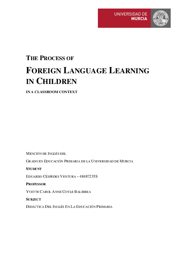 (PDF) THE PROCESS OF FOREIGN LANGUAGE LEARNING IN CHILDREN IN A ...