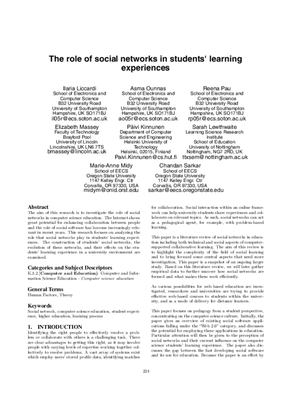(PDF) The role of social networks in students' learning experiences