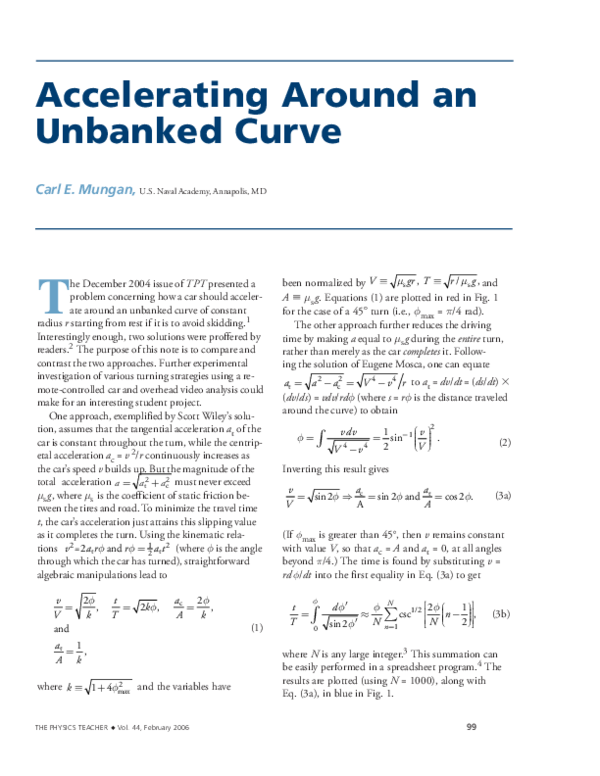 (PDF) Accelerating around an unbanked curve