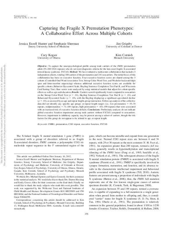 (PDF) Capturing the Fragile X Premutation Phenotypes: A Collaborative ...