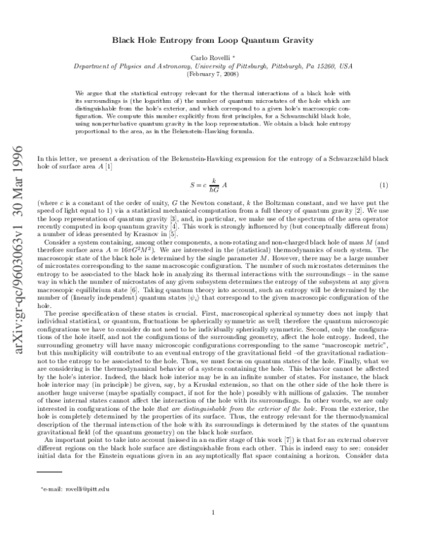 Pdf Black Hole Entropy From Loop Quantum Gravity Pdf Black Hole Entropy From Loop Quantum Gravity