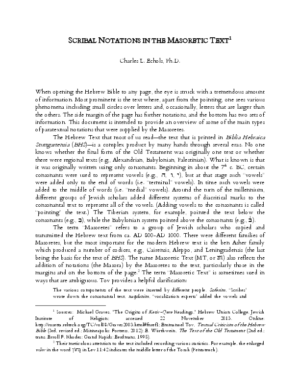 (PDF) Scribal Notations in the Masoretic Text