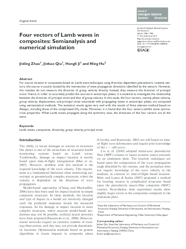 (PDF) Four vectors of Lamb waves in composites: Semianalysis and ...