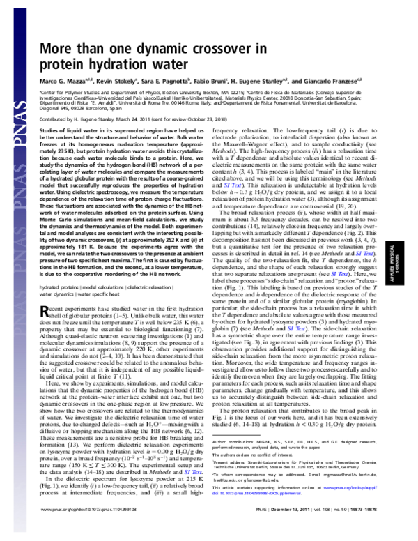 (PDF) More Than One Dynamic Crossover in Protein Hydration Water