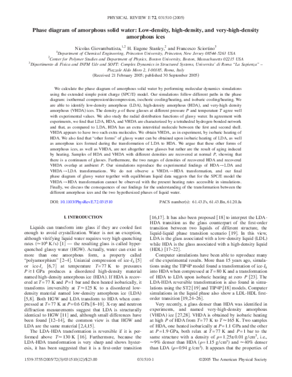 (PDF) Phase Diagram of Amorphous Solid Water: Low-Density, High-Density ...