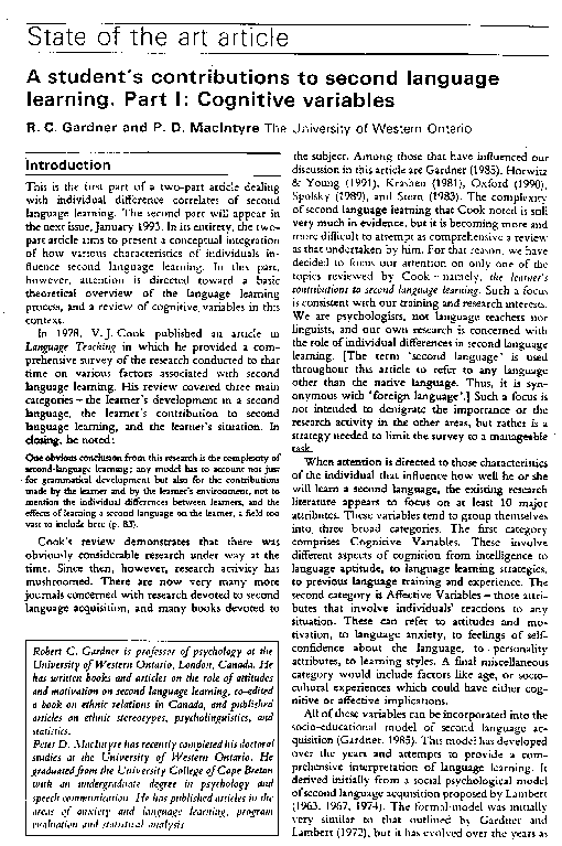 (PDF) A student's contribution to Second Language Learning Part I