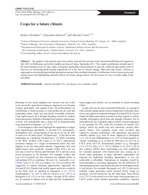 (PDF) Crops for a future climate