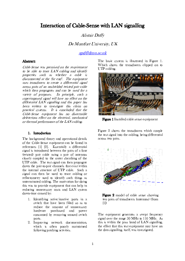(PDF) Interaction of Cable-Sense with LAN signalling