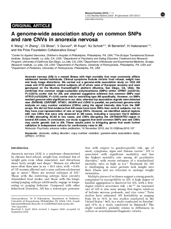(PDF) A genome-wide association study on common SNPs and rare CNVs in ...