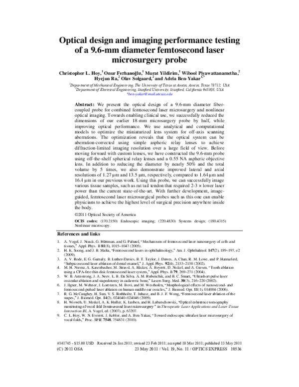 (PDF) Optical design and imaging performance testing of a 9.6 mm ...