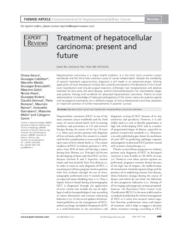 (PDF) Treatment of hepatocellular carcinoma present and future