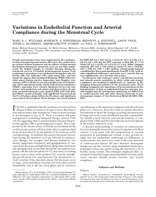 (PDF) Variations in Endothelial Function and Arterial Compliance during ...