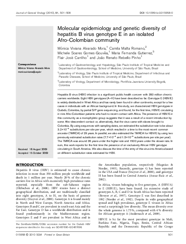 (PDF) Molecular epidemiology and genetic diversity of hepatitis B virus ...