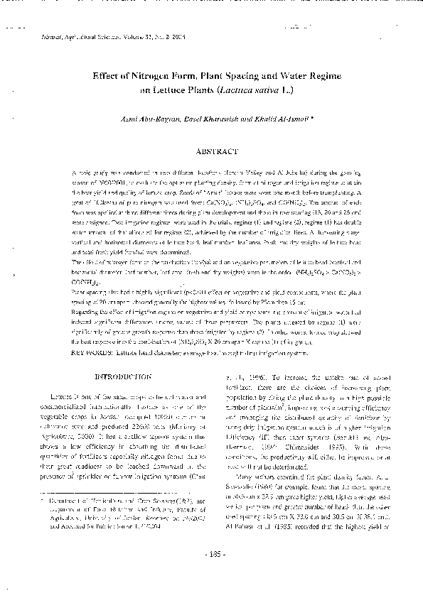 (PDF) Effect of nitrogen form, plant spacing and water regime on ...