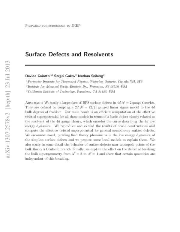 (PDF) Surface defects and resolvents