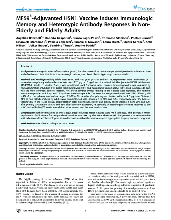 (PDF) MF59®-Adjuvanted H5N1 Vaccine Induces Immunologic Memory and ...