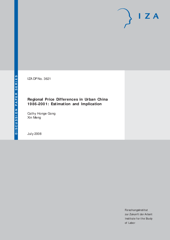 (PDF) Regional Price Differences in Urban China 1986-2001: Estimation ...