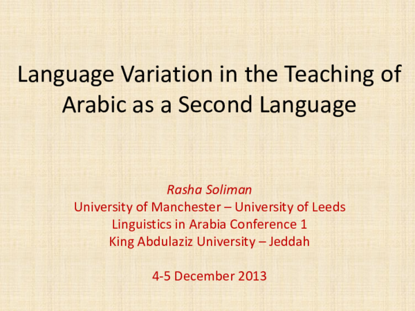 (PPT) Language Variation in the Teaching of Arabic as a Second Language