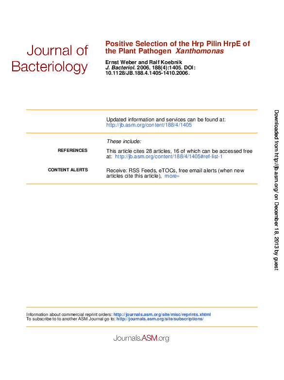 (PDF) Positive Selection of the Hrp Pilin HrpE of the Plant Pathogen ...