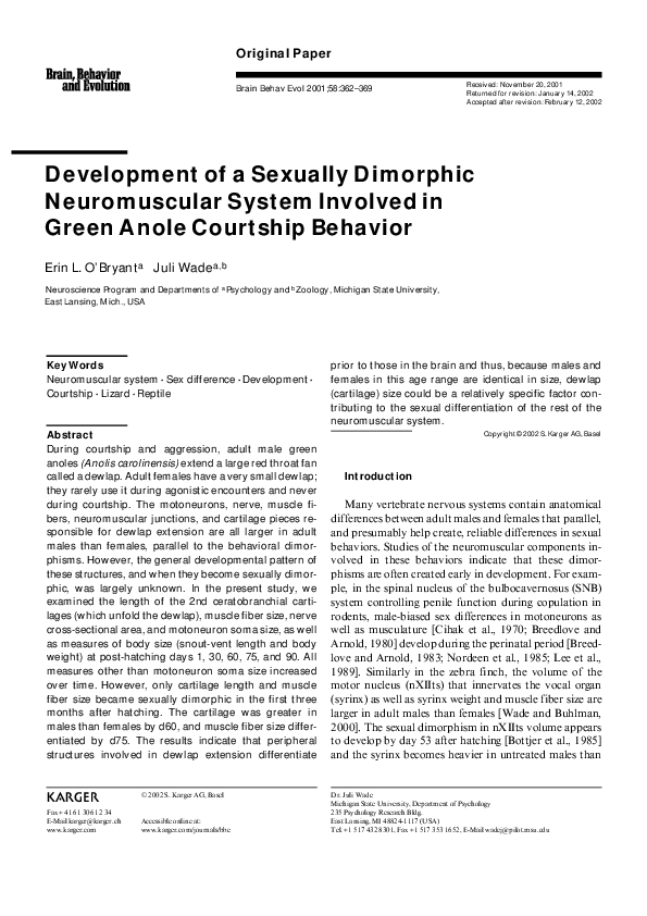 (PDF) Development of a Sexually Dimorphic Neuromuscular System Involved ...
