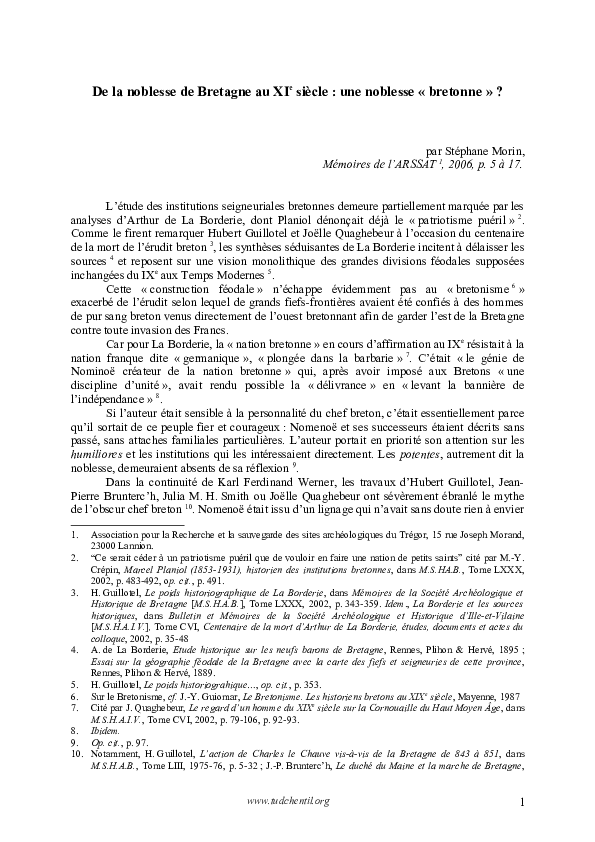 De la noblesse de Bretagne au XIe siècle : une noblesse "bretonne" ?