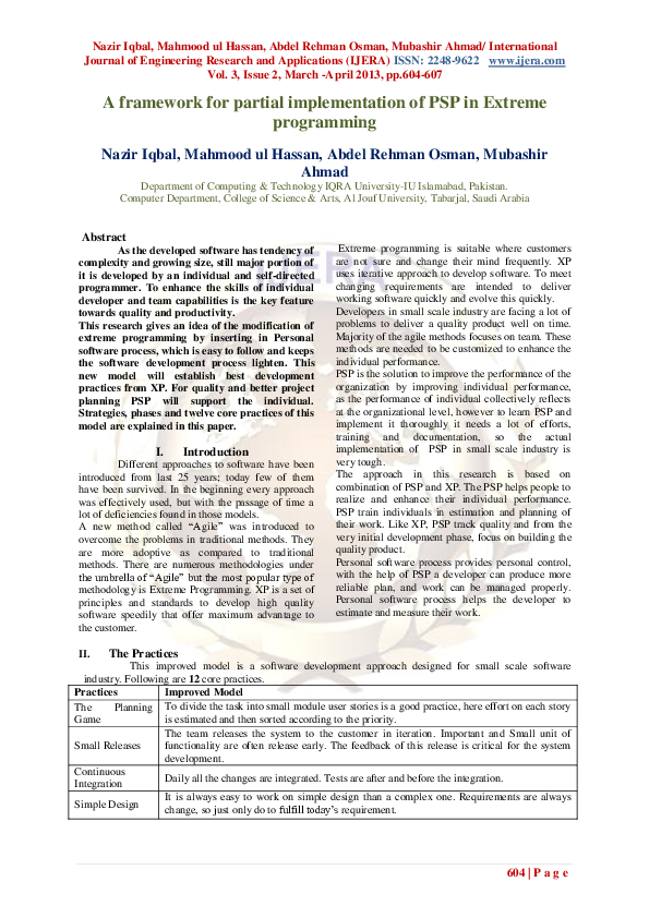 (PDF) A framework for partial implementation of PSP in Extreme