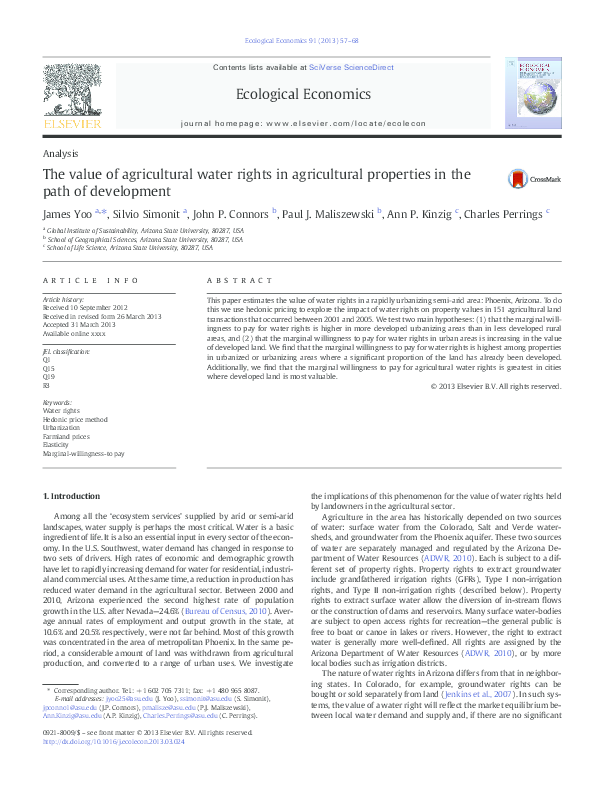 (PDF) The Value of Agricultural Water Rights in Agricultural Properties ...