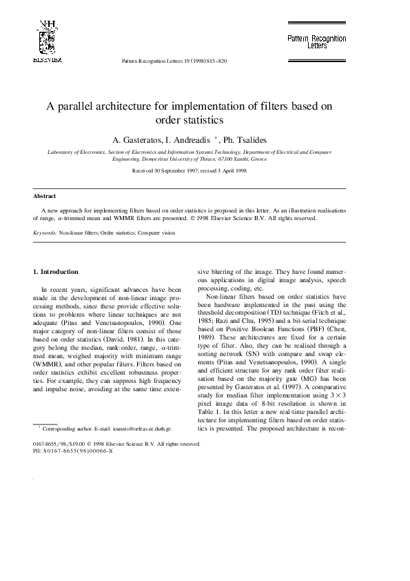 (PDF) A parallel architecture for implementation of filters based