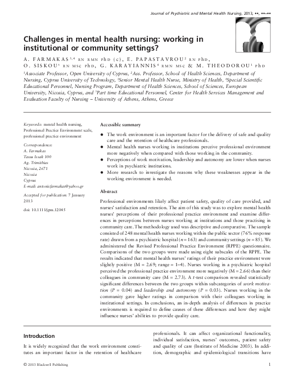 (PDF) Challenges in mental health nursing working in