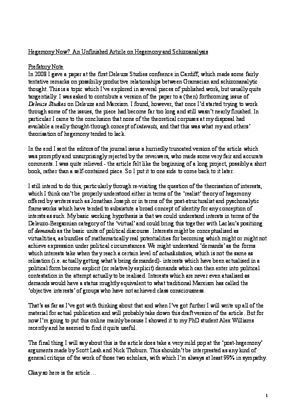 (PDF) Hegemony Now (unfinished, unpublished paper- schizoanalysis meets ...