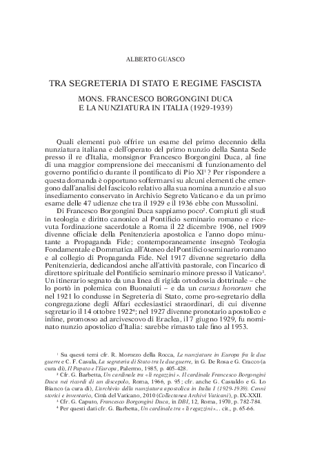 (PDF) Tra segreteria di stato e regime fascista. Mons. Francesco