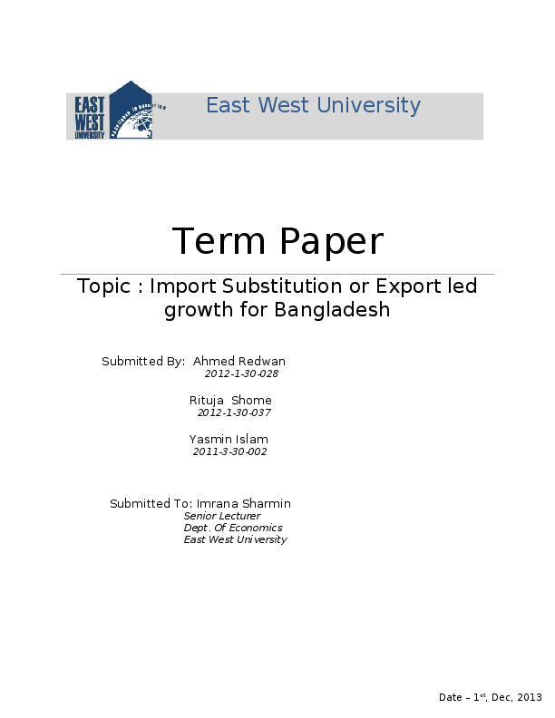 (DOC) Export led growth or import substitution for Bangladesh