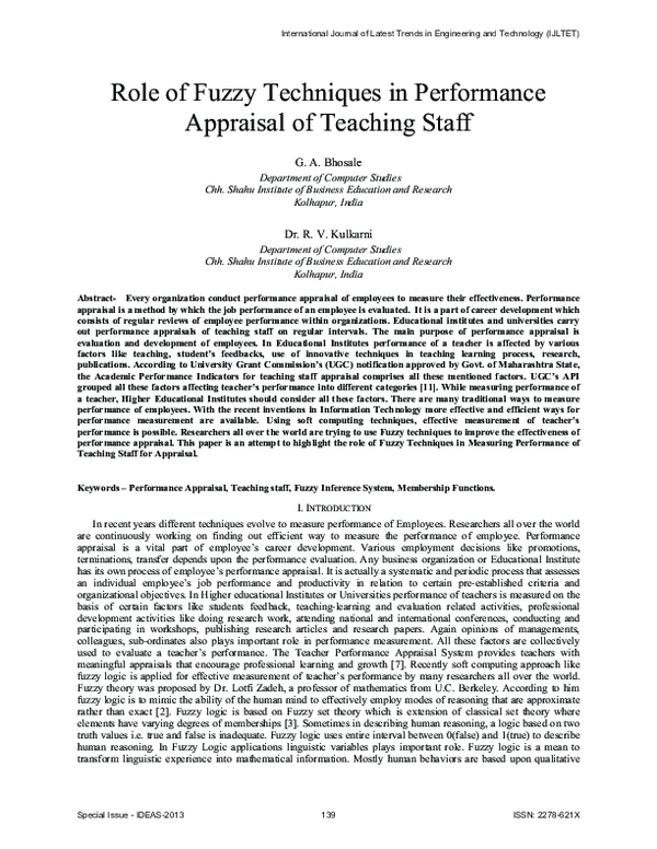 (PDF) Role of Fuzzy Techniques in Performance Appraisal of Teaching Staff