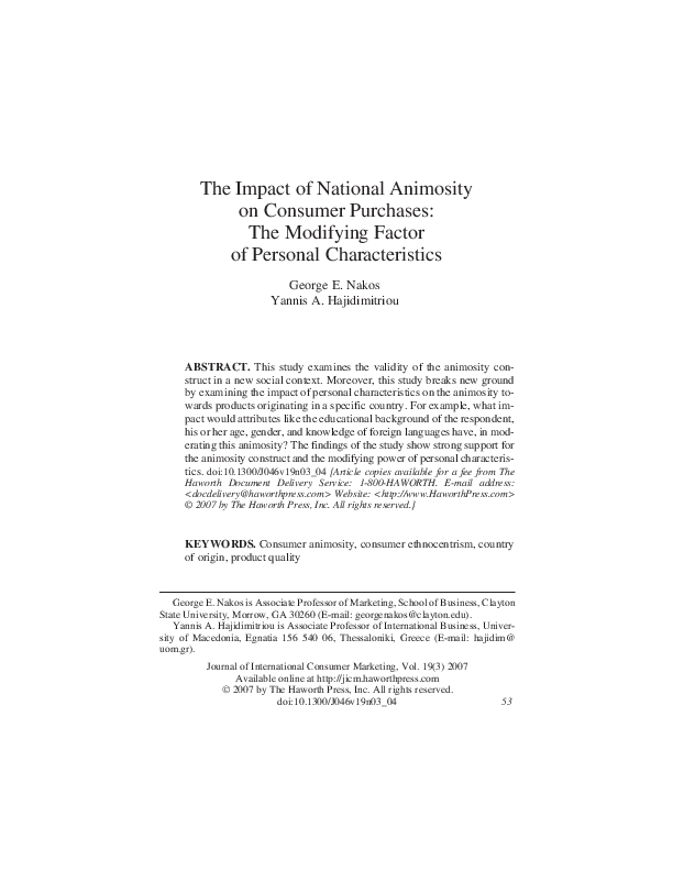 (PDF) The Impact of National Animosity on Consumer Purchases: The ...