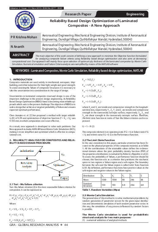 (PDF) Reliability Based Design Optimization of Laminated Composites - A ...
