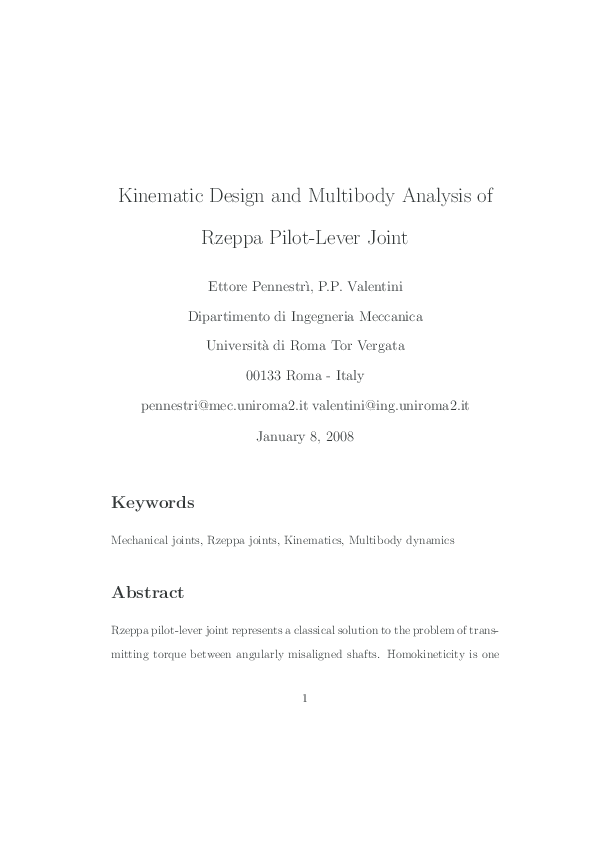 (PDF) Kinematic Design and Multibody Analysis of Rzeppa Pilot-Lever Joint