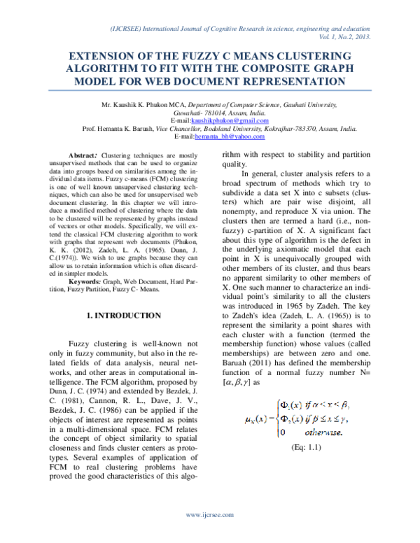 (PDF) EXTENSION OF THE FUZZY C MEANS CLUSTERING ALGORITHM TO FIT WITH ...