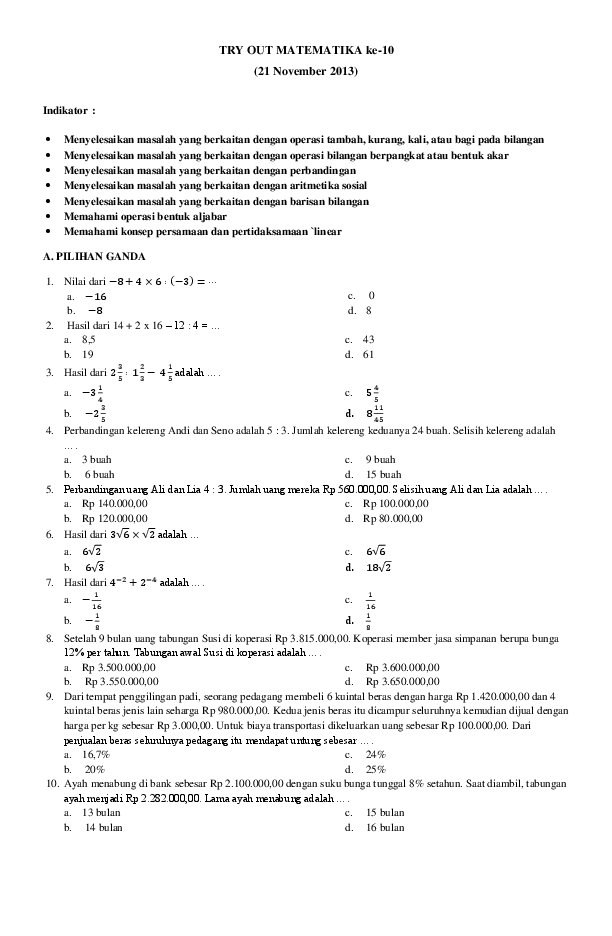 Doc Try Out Matematika Ke 10 Novi Dwi Irmayanti Academia Edu