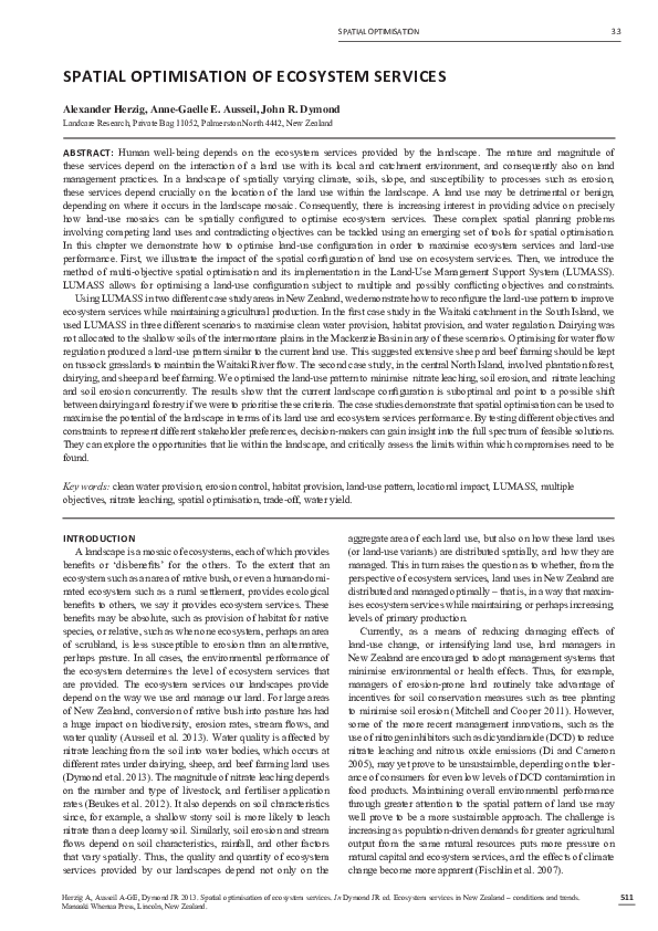 (PDF) Spatial optimisation of ecosystem services