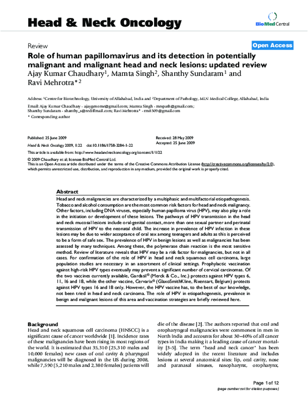 (PDF) Role of human papillomavirus and its detection in potentially ...
