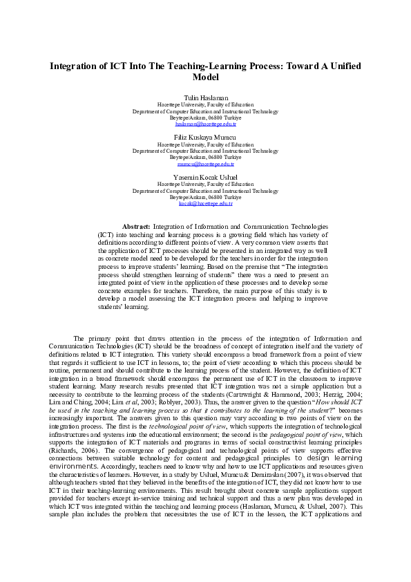 (DOC) Integration of ICT into the Teaching-Learning Process: Toward a ...