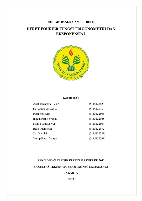 Doc Rangkaian Listrik Ii Deret Fourier Fungsi Trigonometri Dan Eksponensial Mayra Zahra Academia Edu