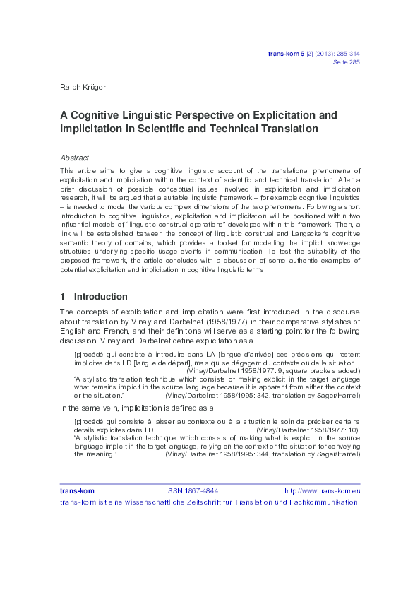 (PDF) A Cognitive Linguistic Perspective on Explicitation and ...