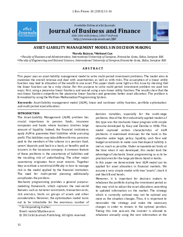 (PDF) Asset-Liability Management Models in Decision Making