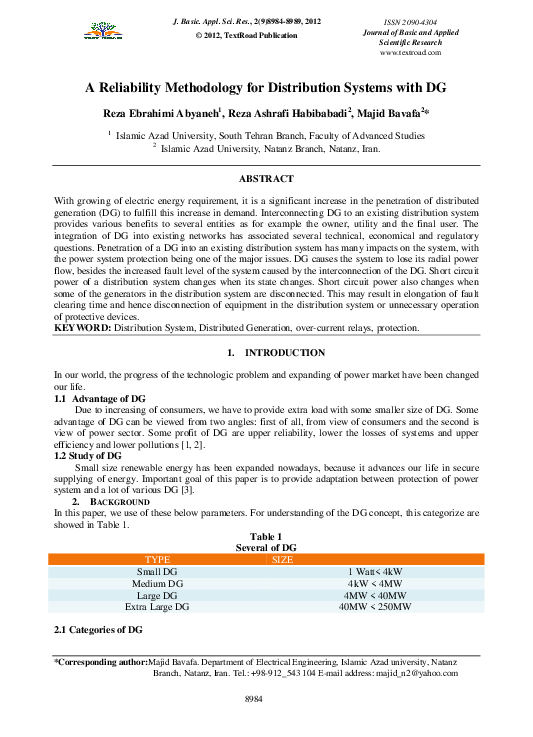 (PDF) A Reliability Methodology for Distribution Systems with DG