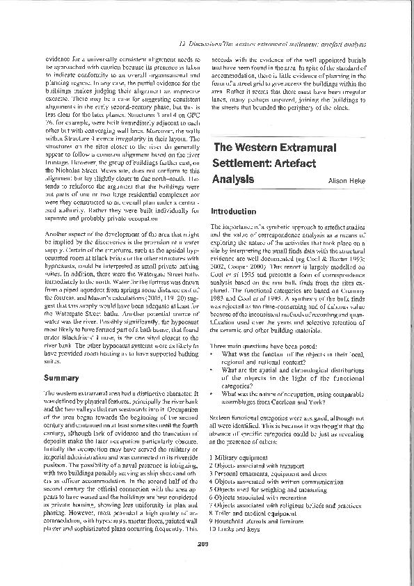(PDF) ‘The western extramural settlement artefact analysis’ Alison
