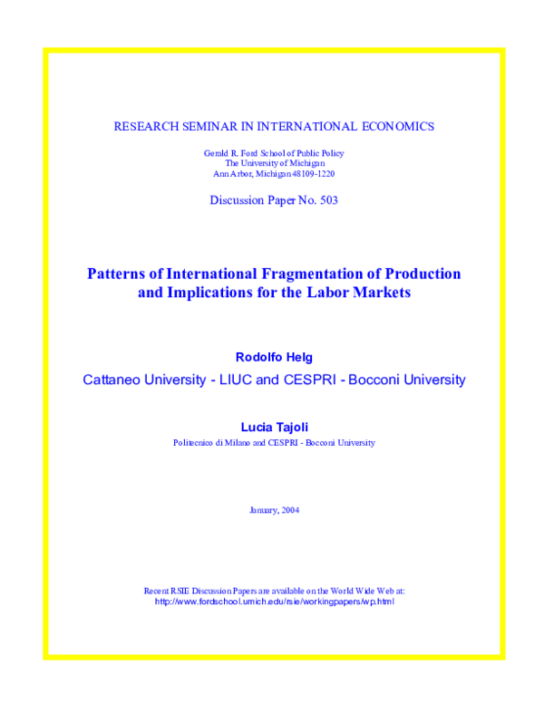 (PDF) Patterns of International Fragmentation of Production and ...